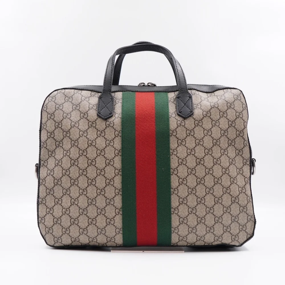 BZ48 💚Gucci GG Supreme Coated canvas web briefcase
